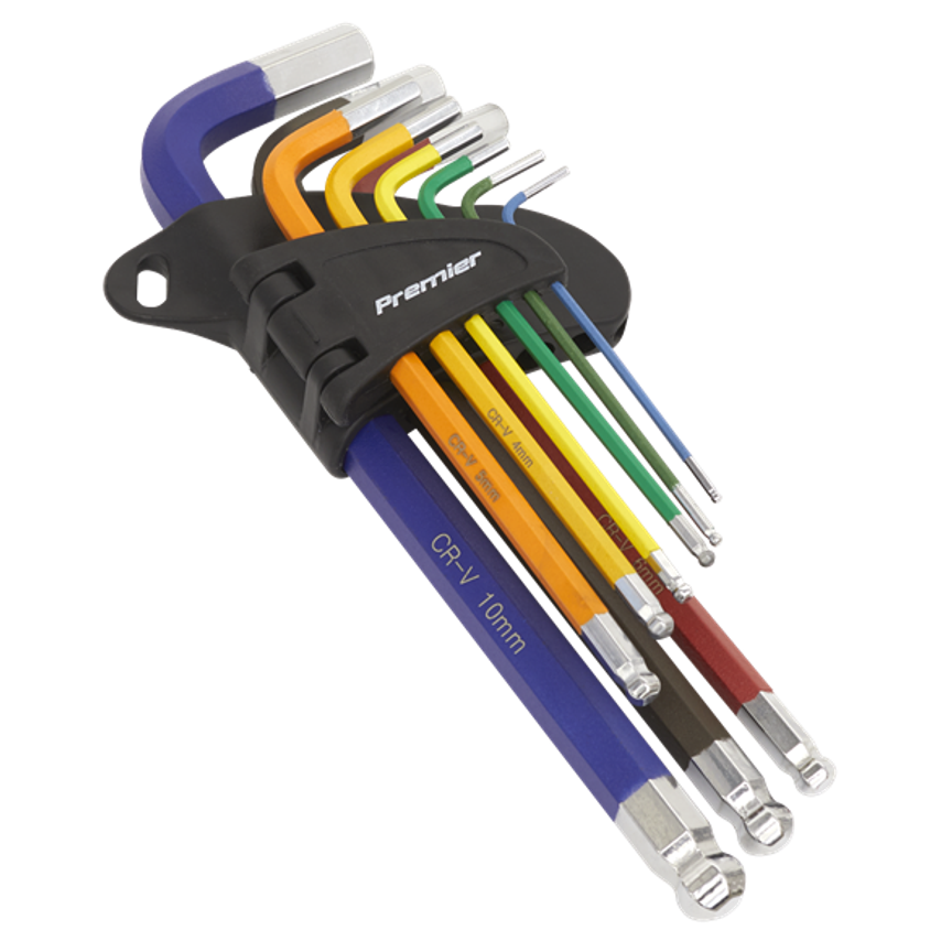 Sealey AK7190 Ball-End Hex Key Set 9pc Colour-Coded Long Metric