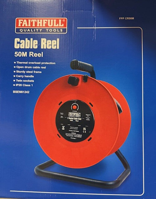 Faithfull FPPCR50M Cable Reel 240V 50M 13A, Red