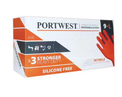 Portwest Orange HD Disposable Gloves (Pk 100)