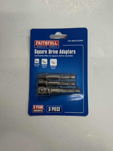 Faithfull FAISBSOCDRIV Hex to Square Drive Adaptor Set of 3