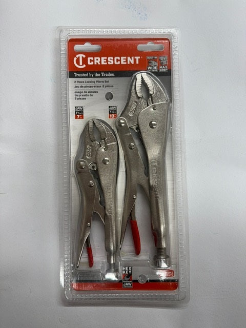 Crescent 2 Piece 7" & 10" Curved Jaw Locking Pliers with Wire Cutter